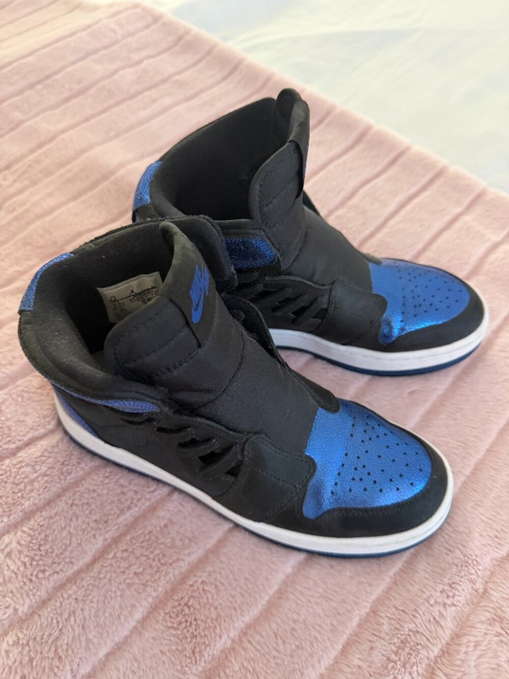 Nike Air Jordan 1 High Black Royal Blue Hook & Loop Strap Sneakers US 7.5